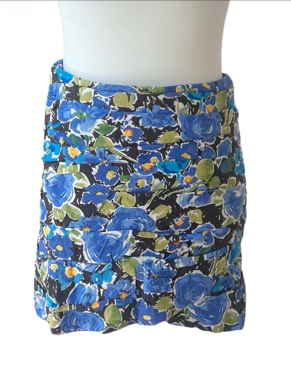 Zara Blue Floral Print Faux Wrap Mini Skirt Sz M Ruched